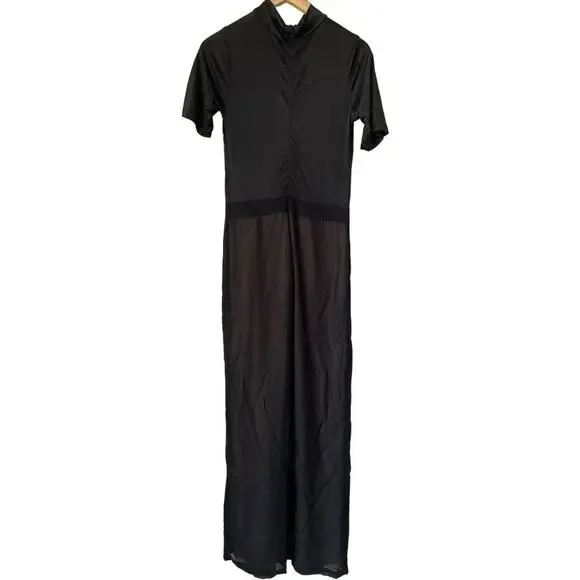 UNIQ Mock Turtleneck Short Sleeve Black Wide Leg Jumpsuit size Large NWT - Picture 2 of 6